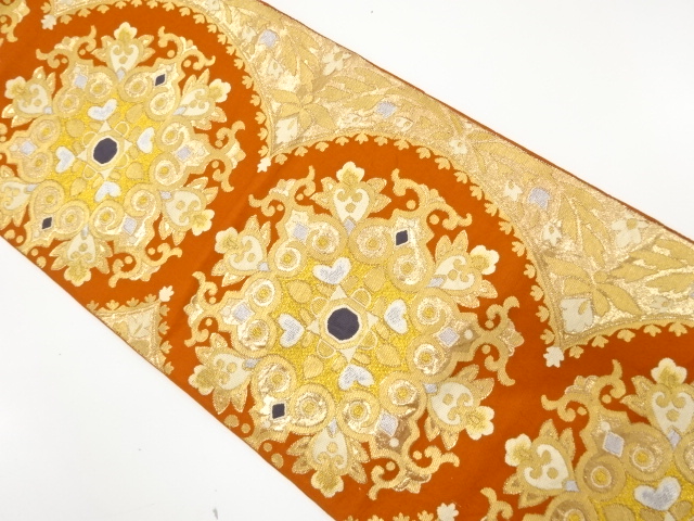 JAPANESE KIMONO / ANTIQUE FUKURO OBI / SILK / WOVEN FLOWER CREST